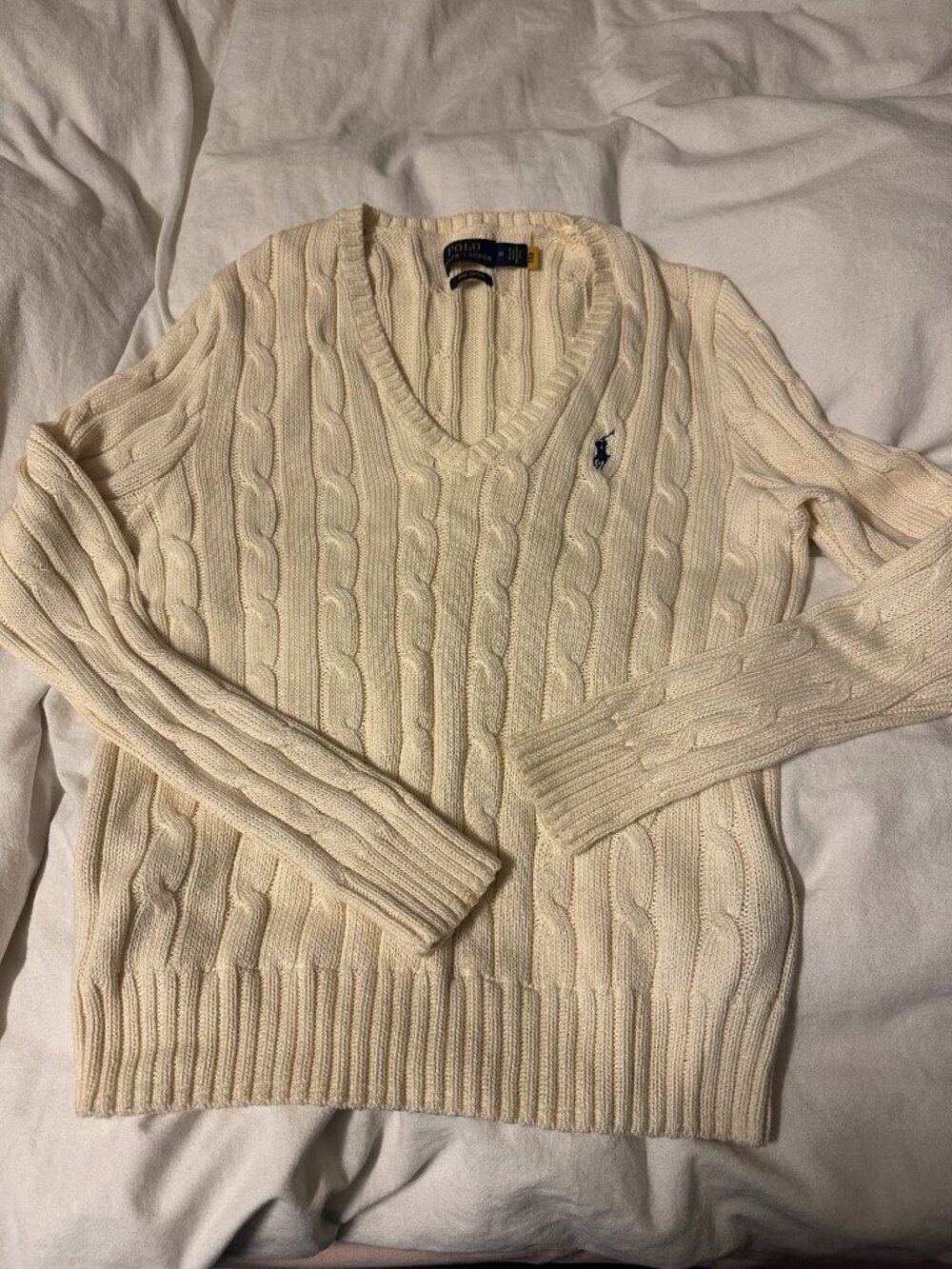 polo ralph lauren pima cotton sweater ivory M v-neck